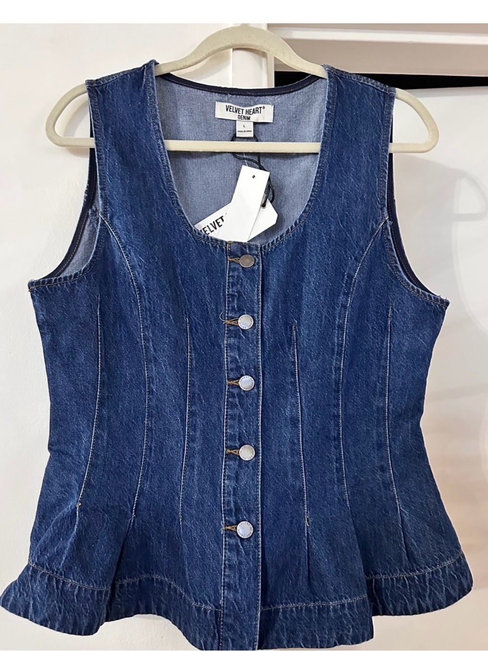 Velvet Heart Denim Button-Front Tank - Indigo Blue